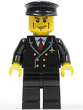 LEGO air043 Airport - Pilot with Red Tie and 6 Buttons, Black Legs, Black Hat, Vertical Cheek Lines (3181)